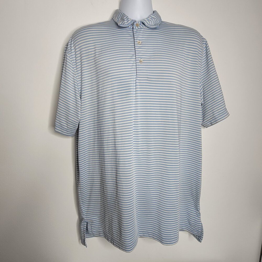 Peter Millar Summer Comfort Polo Shirt Mens Large Stripes Short Sleeve Blue